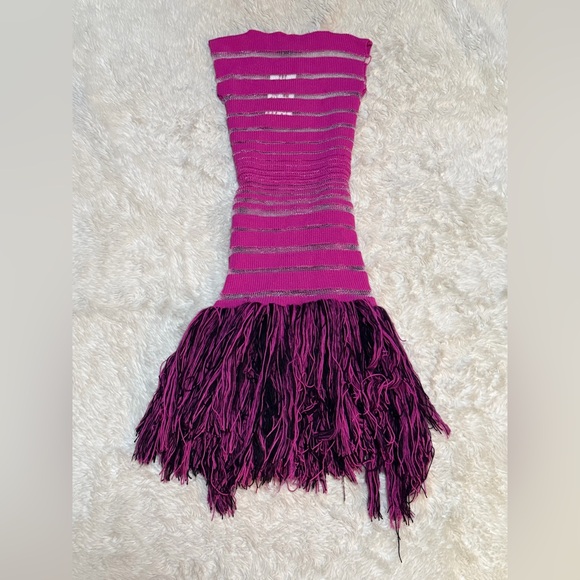 NWT George Trochopoulos Fuschia Fringe Dress - Size Small - Picture 4 of 7